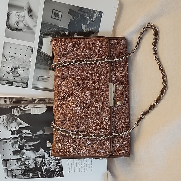 Judith Ripka Handbags - Judith Ripka Brown/Gold Pebble Suede/Leather Crossbody Bag, $45